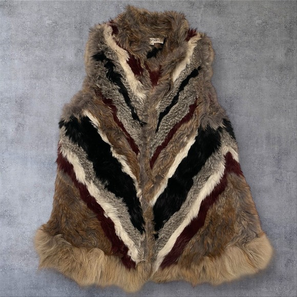 Elizabeth and James Jackets & Blazers - Elizabeth And James Tanya Coyote And Rabbit Fur Vest Womens XS Chevron Pattern